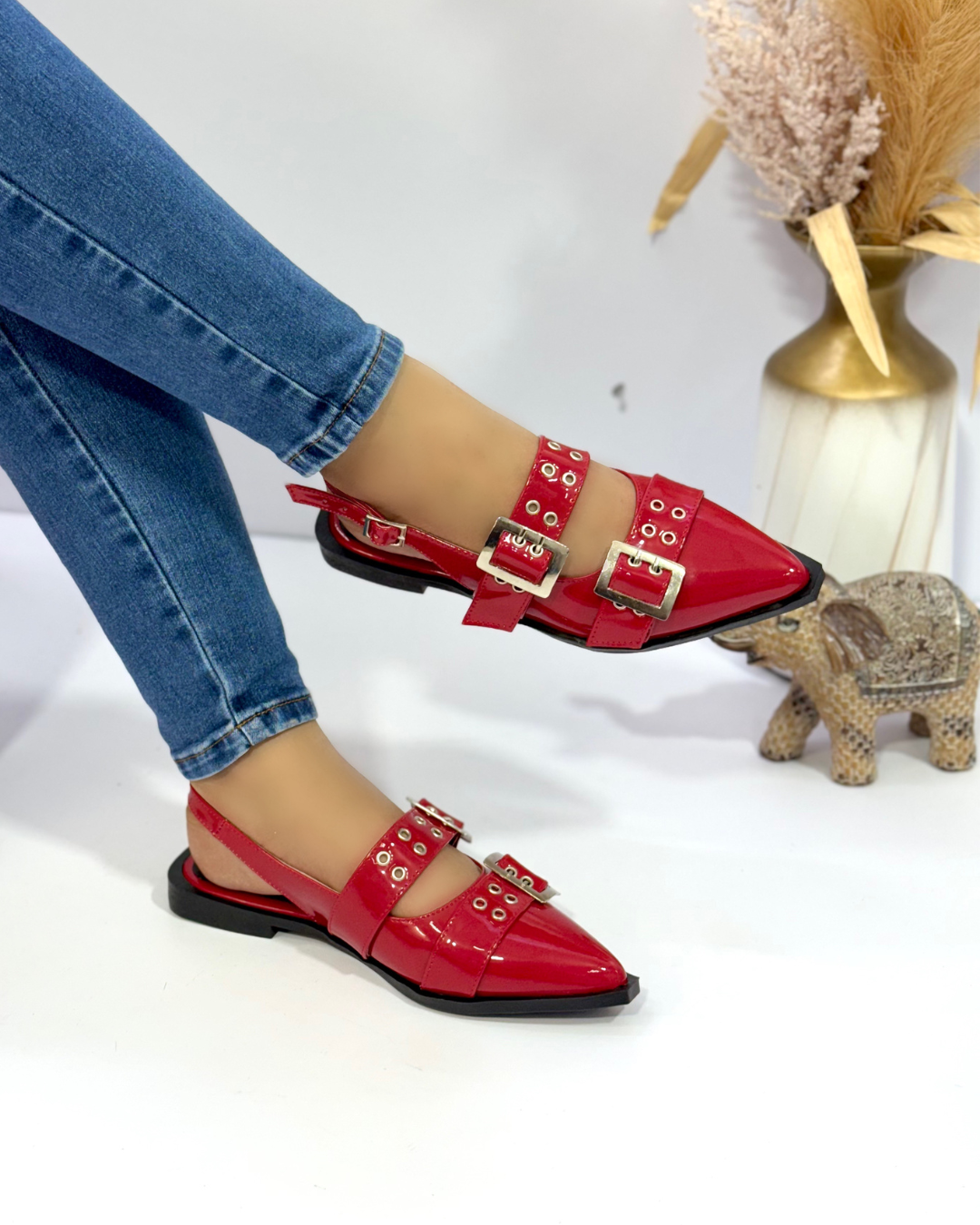 Baleta Slingback Charolada con Doble Hebilla