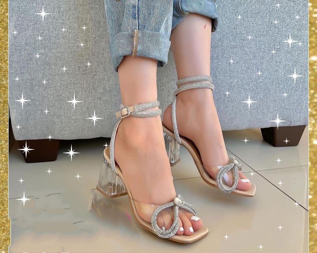 Sandalias de Tacón con Lazo de Cristales