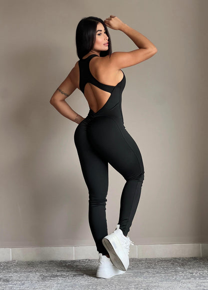 Enterizo de Suplex con Bota Recta Estilo Activo Negro