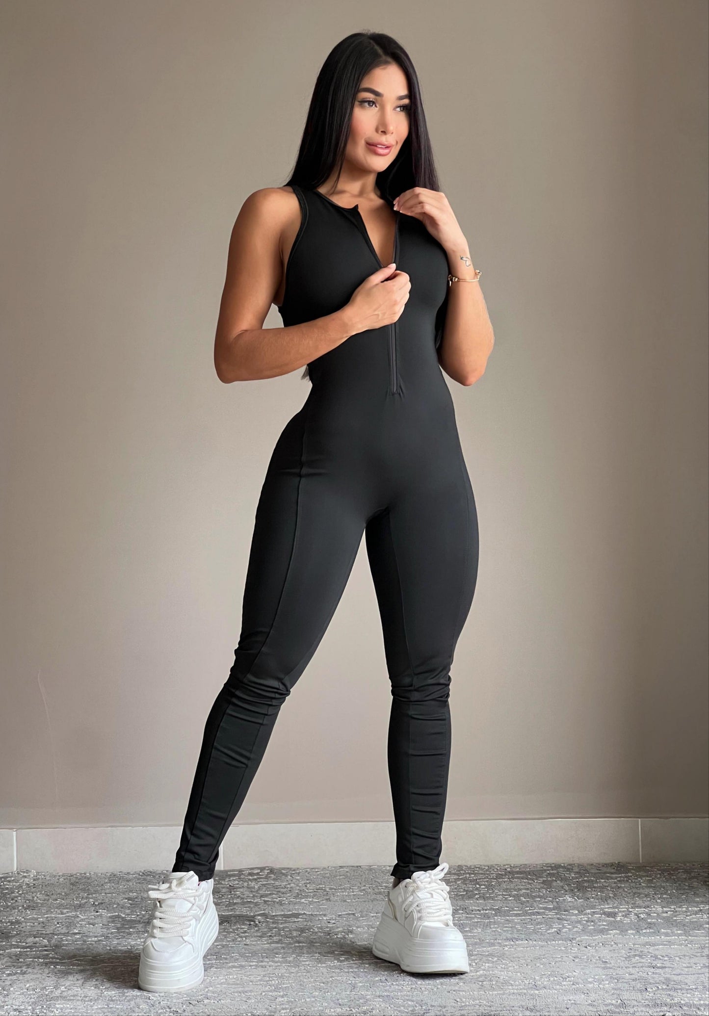 Enterizo de Suplex con Bota Recta Estilo Activo Negro