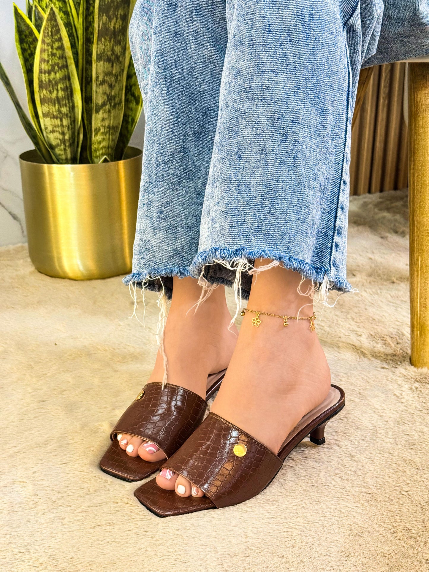 Sandalia Plana Croco Eleganza Comfort