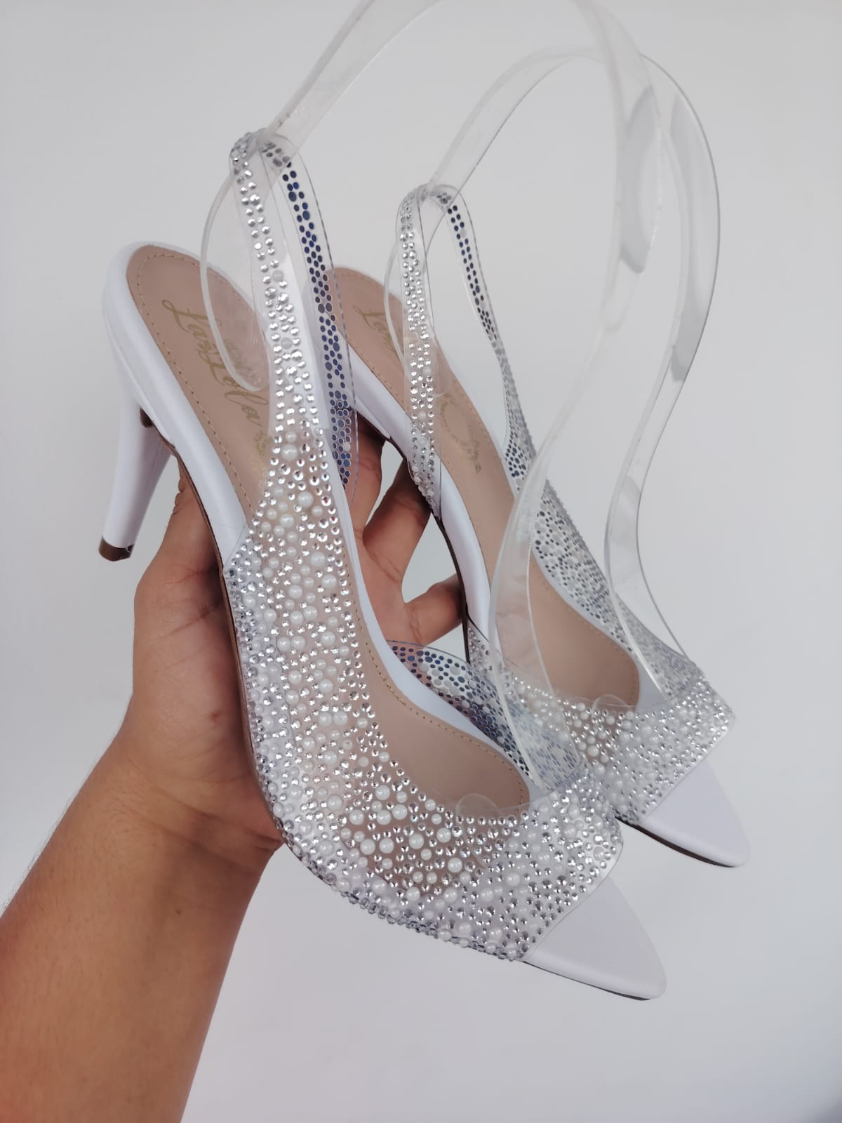 Tacones Cristal Bella – Slingback con Perlas y Brillos