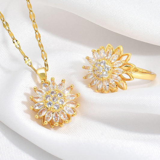 Combo Collar Girasol Dorado + Anillo Dorado