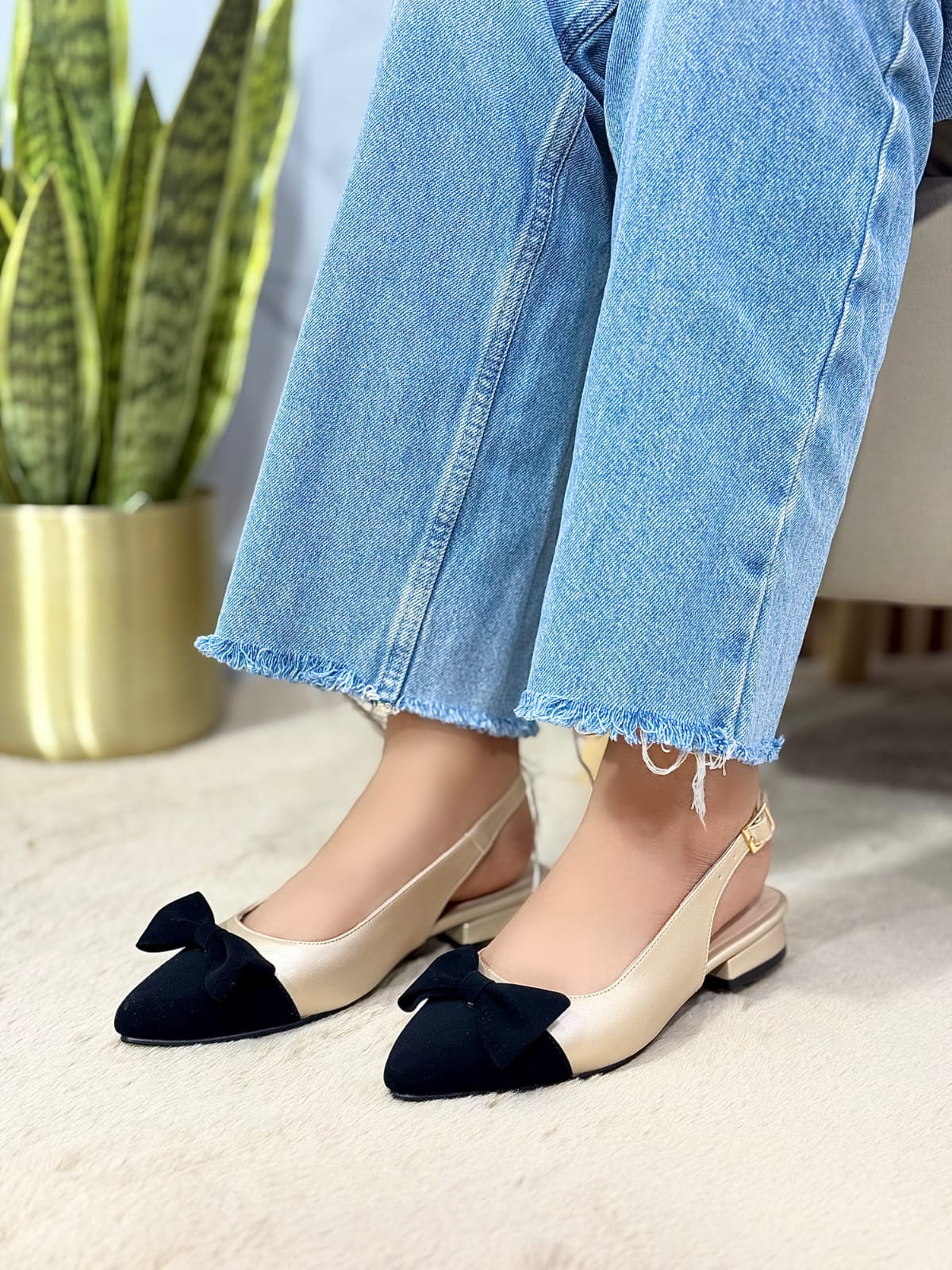 Baletas Slingback Punta Fina Lazo Sofisticada Glamure Calzado Femenino