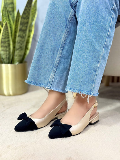 Baletas Slingback Punta Fina Lazo Sofisticada Glamure Calzado Femenino