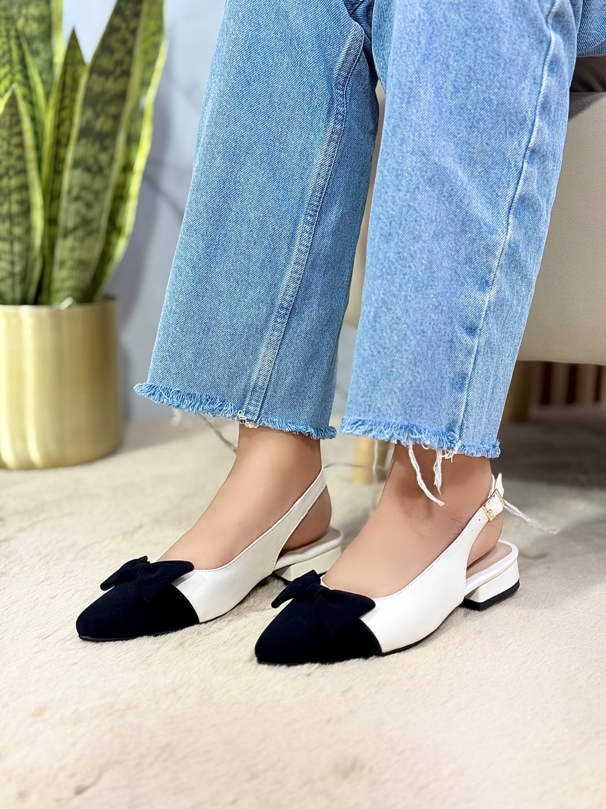Baletas Slingback Punta Fina Lazo Sofisticada Glamure Calzado Femenino