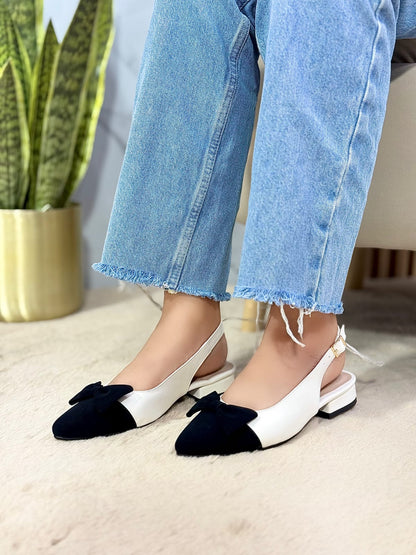Baletas Slingback Punta Fina Lazo Sofisticada Glamure Calzado Femenino