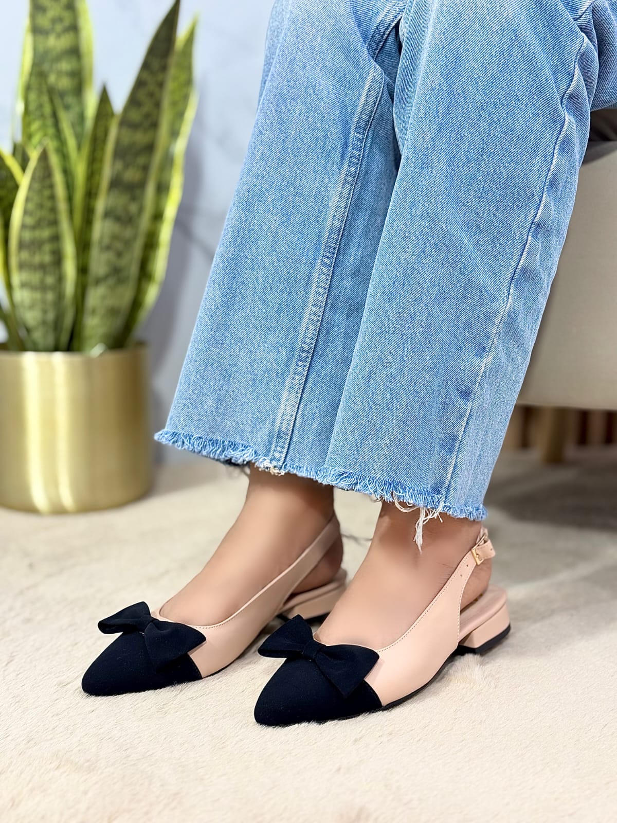 Baletas Slingback Punta Fina Lazo Sofisticada Glamure Calzado Femenino
