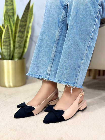 Baletas Slingback Punta Fina Lazo Sofisticada Glamure Calzado Femenino